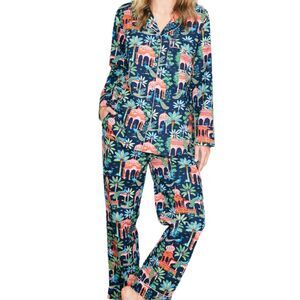 Printfresh Peacock Palace Long Pajama Set Women's Size XL Tall Navy Blue